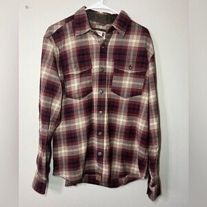 Rural Cloth Foreman Stretch‎ Burgundy Plaid Flannel Men's Large